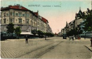 1907 Budapest VIII. József körút, Valéria kávéház, villamos, utcaseprő (EK)