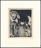 Kondor Béla (1931-1972): Elefánt. Fametszet, papír, jelzés nélkül, paszpartuban, 14×11 cm