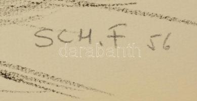 Schey jelzéssel: Tér. Tus, papír, feltekerve, 32×48 cm