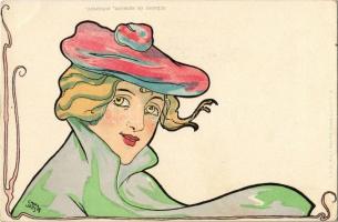 Art Nouveau lady. A. Sockl Wien I. Serie VII. Sirenen u. Circen Nr. 38. litho. Szénásy és Reimann s: Carl Józsa