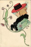 Art Nouveau lady. A. Sockl Wien I. Serie VII. Sirenen u. Circen Nr. 37. litho s: Carl Józsa
