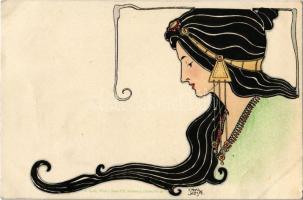 Art Nouveau lady. A. Sockl Wien I. Serie VII. Sirenen u. Circen Nr. 33. litho s: Carl Józsa