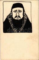 Kézzel rajzolt zsidó művészlap / Jewish hand-drawn art postcard. Judaica (EK)