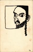 Kézzel rajzolt zsidó művészlap / Jewish hand-drawn art postcard. Judaica s: F. B. (Rb)