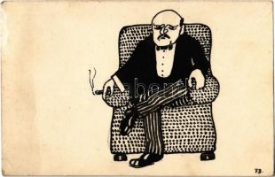 Kézzel rajzolt zsidó művészlap / Jewish hand-drawn art postcard. Judaica s: F. B. (Rb)
