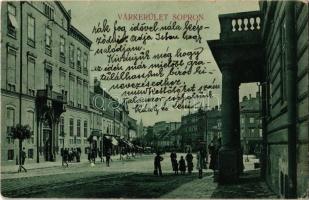 1909 Sopron, Várkerület, villamos, üzletek. Kiadja Kummert L. utóda 410. (EK)