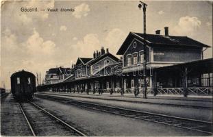 1927 Gödöllő, Vasútállomás, vonat. Kiadja Heisler Ferenc (EK)