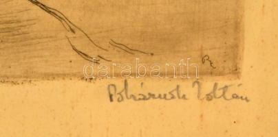 Pohárnok Zoltán (1905-1976): Falusi utca, rézkarc, papír, jelzett, számozott, üvegezett fa keretben,...