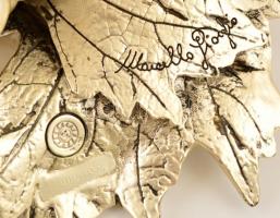 Ezüstözött fém szőlőfürt kisplasztika, jelzett (Marcello Giorgio), spirál rész levált, 31×23×20 cm