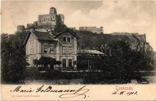 1903 Trencsén, Trencín; vár és a vasútállomás felvételi épülete. Kiadja Gansel Lipót 130. / Trenciansky hrad / castle with railway station building