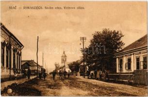 1925 Rimaszécs, Rimavska Sec; Szeles utca, Római katolikus templom / Vetrova ulica / street view, Catholic church