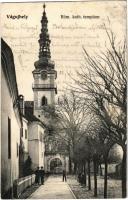 1905 Vágújhely, Neustadt an der Waag, Nové Mesto nad Váhom; Római katolikus templom. Brück Gyula felvétele, Brück Ignác kiadása / Catholic church (EK)