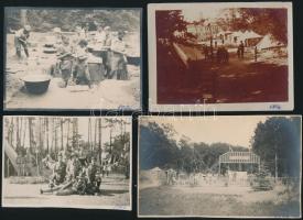 1926 Gödöllői cserkész kiállítási tábor, tisztikar, 4 db fotó, hátoldalon feliratozva, 7,5×10,5 és 8×13,5 cm közötti méretekben