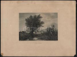 4 db vegyes témájú acélmetszet (Der Waffenschmid, Der Kirchgang, Zwei Eichen, Der Geiger)