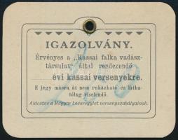 cca 1935 Igazolvány a kassai falkavadász társulat által rendezendő éves kassai versenyekre