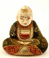 Jelzett japán Buddha figura párban ( 2 db), kézzel festett, kopott, m:6 cm (2×)