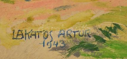 Lakatos Artúr (1880-1968): Lakótelepi életkép, olaj, karton, jelzett, 25×36 cm