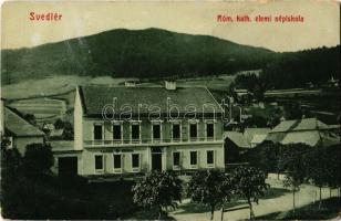 1910 Svedlér, Svedlár; Római katolikus elemi iskola. W. L. Bp. 2714. Kiadja Ifj. Langermann Mihály / Catholic school (Rb)