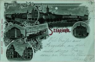 1898 (Vorläufer!) Szeged, Széchenyi tér, Városháza, Városi színház, Híd utca, MÁV palota, Közúti Vashíd, rakpart. Ottmar Zieher floral, Art Nouveau, litho (EB)