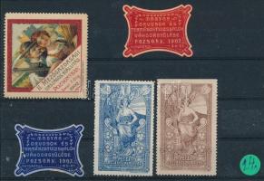 1902-1907 Mezőgazdasági kiállítás Pozsony, 2 db Orvosok vándorkiállítása és 2 db Pécsi országos kiállítás, összesen 5 db bélyeg