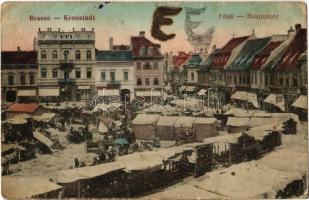 1915 Brassó, Kronstadt, Brasov; Fő tér, piac, Robert Weber üzlete / main square, market, shops (EK)