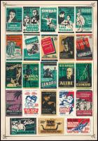 48 db svéd gyufacímke 2 papírlapon híres filmplakátok témában