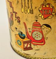 Retro angol fém kekszes doboz,, kopott, m: 27 cm