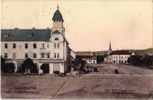 1916 Gyulafehérvár, Alba Iulia; Novák Ferenc tér, Schlesinger Testvérek, Grund János és Weisz Adolf üzlete / square, shops (fa)