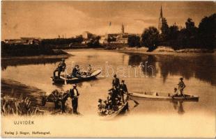 1910 Újvidék, Novi Sad; csónakázók a Dunán / Danube, boating people