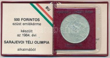 1984. 500Ft Ag "Sarajevoi Téli Olimpia" eredeti tokban, tanúsítvánnyal T:BU, patina Adamo EM76