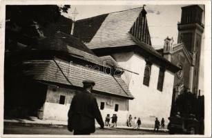 1933 Késmárk, Kezmarok; utca, Evangélikus új templom / street, church. photo