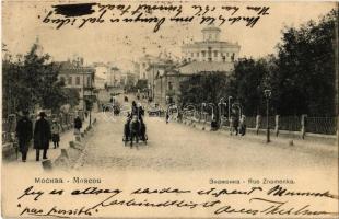 1908 Moscow, Moskau, Moscou; Rue Znamenka / Znamenka street, horse-drawn carriages. Knackstedt & Näther (szakadás / tear)