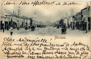 1900 Moscow, Moskau, Moscou; Rue Tverskaia / Tverskaya street, shops, horse-drawn carriages (EK)