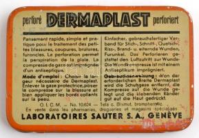 "Dermaplast" sebtapasz, régi fém doboz, 10×6,5 cm
