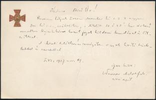 1927 Zirc, Werner Adolf (1867-1939) zirci apát kézzel írt levele dombornyomott kártyán