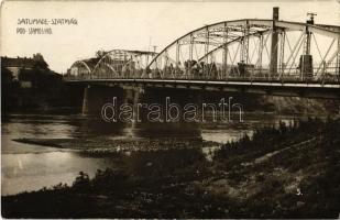 1940 Szatmárnémeti, Szatmár, Satu Mare; Pod Somes / Szamos híd / Somes River bridge. photo + 1940 Szatmárnémeti visszatért So. Stpl.