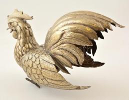 Kakas pár, ezüstözött alpakka lemez, jelzés és talpazat nélkül, javított, m: 16 és 26 cm