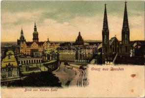 Dresden, Blick von Webers Hotel / general view, church, tram (EK)