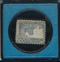 1980. XXII. Nyári Olimpiai Játékok Moszkva 1980 jelzett Ag bélyegérem eredeti, sérült ÁPV tokban (~3,40g/0.835/27x22mm) T:PP patina