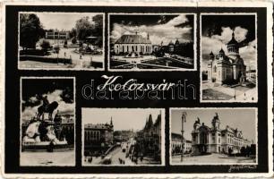 Kolozsvár, Cluj; park, tér, katedrális, Mátyás-szobor, híd, színház / park, square, cathedral, statue, bridge, theatre (kis szakadás / small tear)