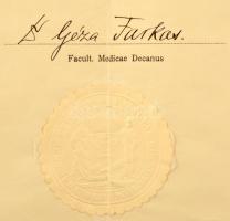 1929 Bp., Pázmány Péter Tudományegyetem Orvostudományi Kara által kiadott gyógyszerész diploma