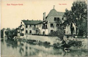 Pöstyén, Pistyan, Piestany; Vág folyó részlete, vízpart. W. J. 9. / Váh riverbank