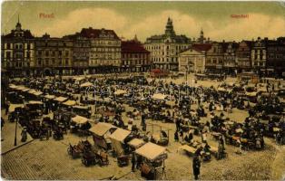 Plzen, Pilsen; Námestí / square with market vendors, shops of Emanuel Neumann, Johanna Gottlieb. B.K.S.W. 4775e (EK)