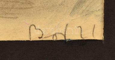 Bor Pál (1889-1982): Fatörzs 1921. Szén, papír (restaurált), jelzett,32×18 cm