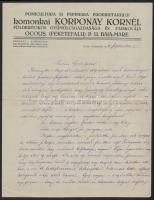 1931 Feketefalu, Komonkai Korponay Kornél saját kézzel írt fejléces levele