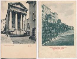 6 db RÉGI horvát képeslap: Pola, Buccari, Crikvenica  /  6 pre-1945 Croatian postcards: Pola, Bakar,...