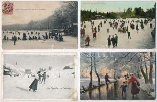 6 db RÉGI téli sport motívumlap: jégkorcsolya / 6 pre-1945 winter sport motive postcards: ice skating