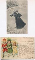 6 db RÉGI téli sport motívumlap: jégkorcsolya / 6 pre-1945 winter sport motive postcards: ice skatin...