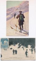 6 db RÉGI téli sport motívumlap: síelés / 6 pre-1945 winter sport motive postcards: skiing