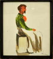 Róna jelzéssel: Ülő férfi. Akvarell-tus, papír, üvegezett keretben, 46×38 cm